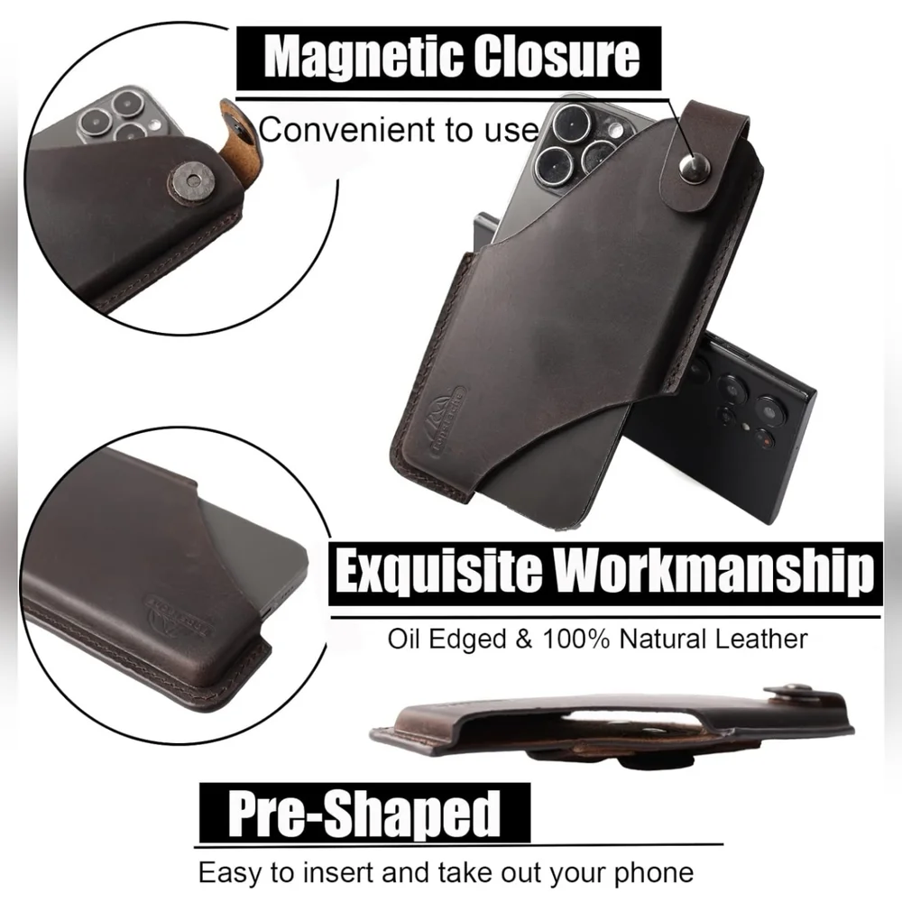 Topstache Leather Phone Holster/ Sheath with Belt Clip Loop, Magnetic Closure